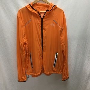 L. L. Bean orange hooded windbreaker jacket. EUC